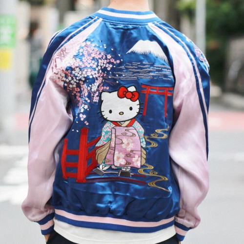 SANRIO Hello Kitty Oiran Sukajan Jacket Souvenir jacket ma-1 bomber blue womens - Picture 5 of 9