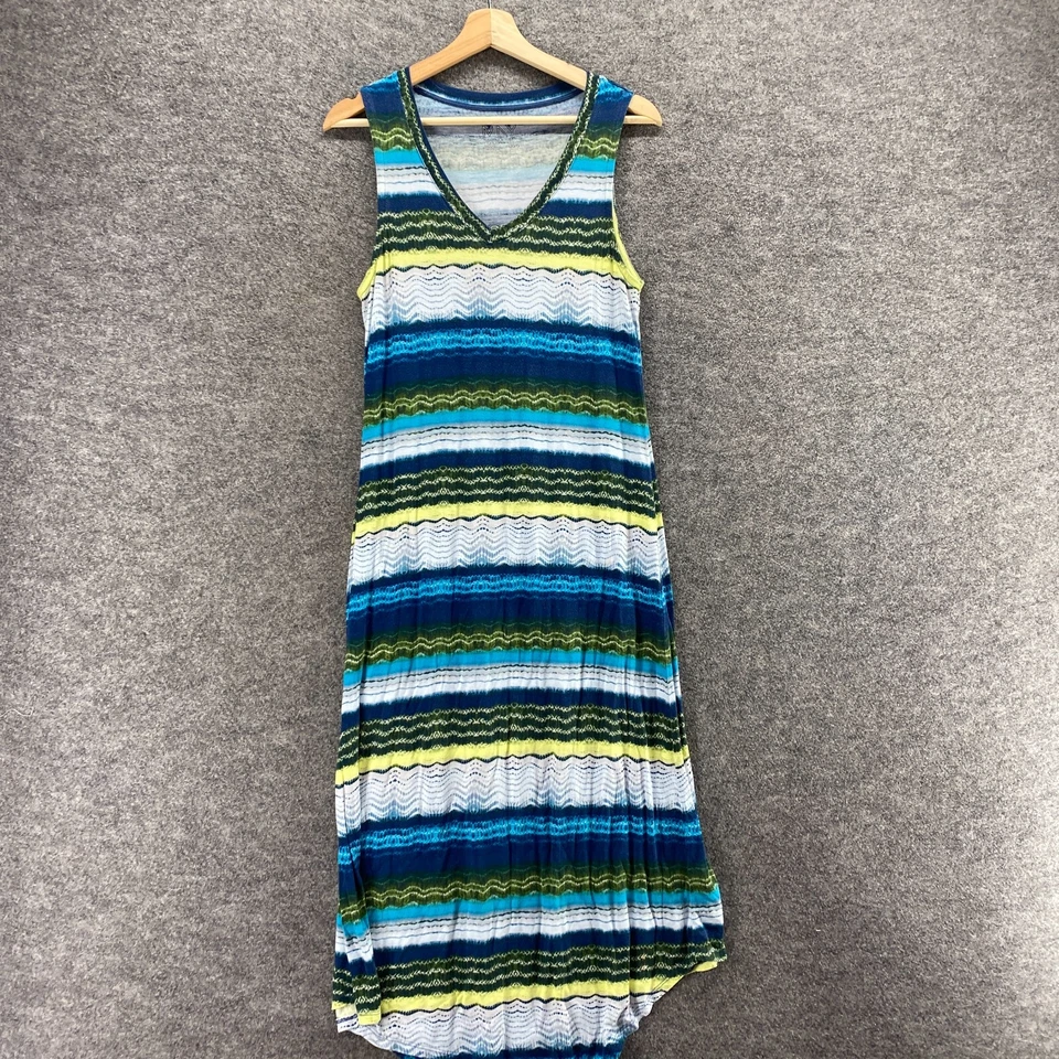 Marc Нью-Йорк платье женщин L большой синий в полоску макси длиной v-образным вырезом без рукавов вискоза - Изображение 3 из 4