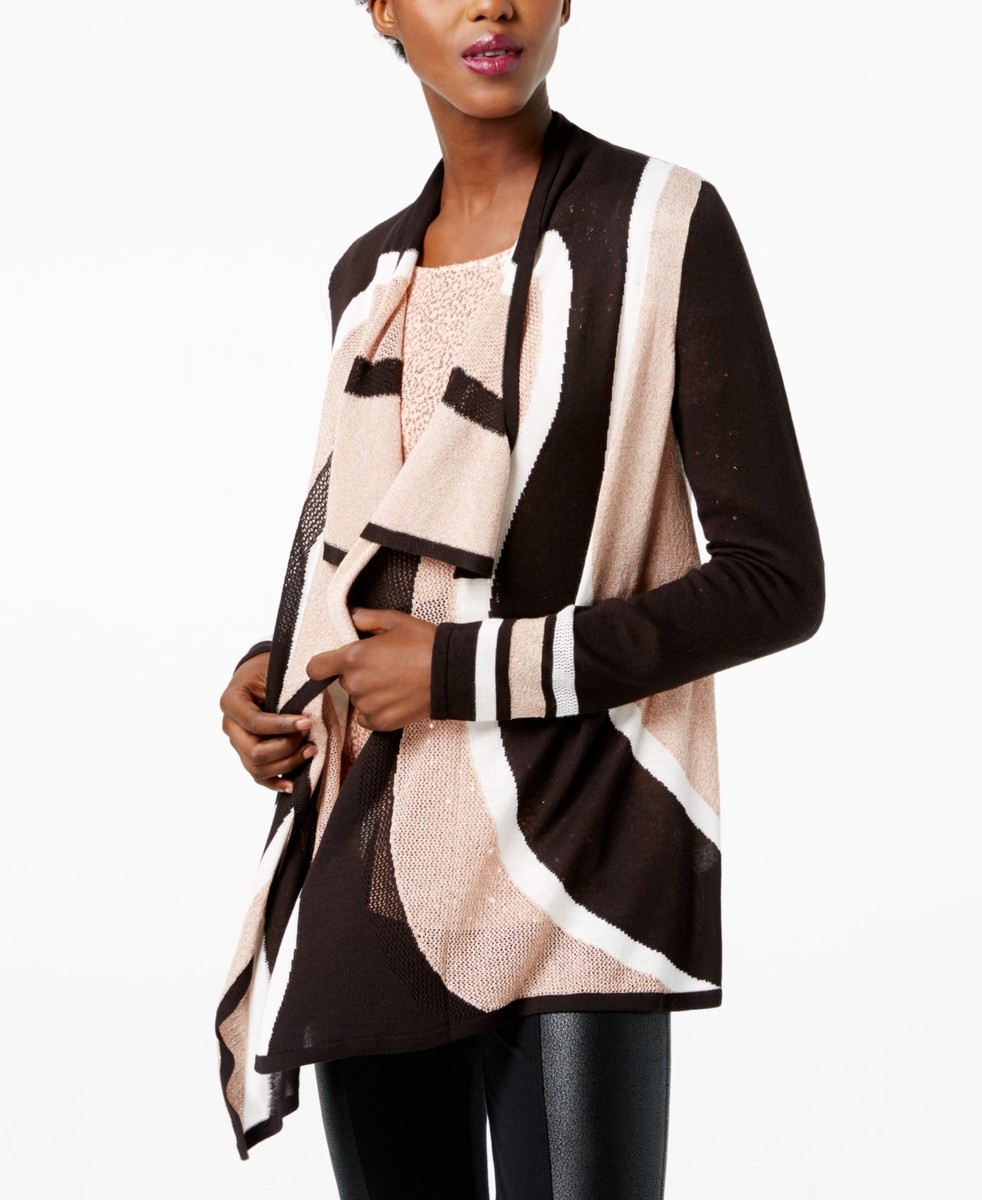 INC (JL8-59*) Colorblock Lightweight Open-Front Cardigan