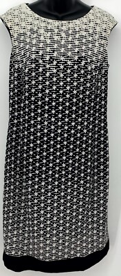 Esprit Women Day Dress Size 12 Black White Abstract Sleeveless Shift Zip Back