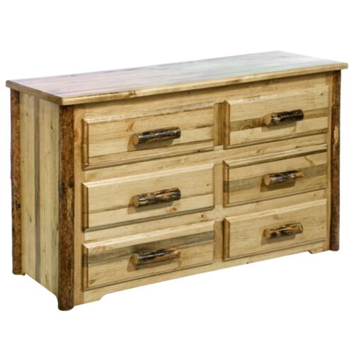 Rustic Log 6 Drawer Dresser Amish Made Chest of Drawers Rustic Lodge Furniture - Picture 2 of 6