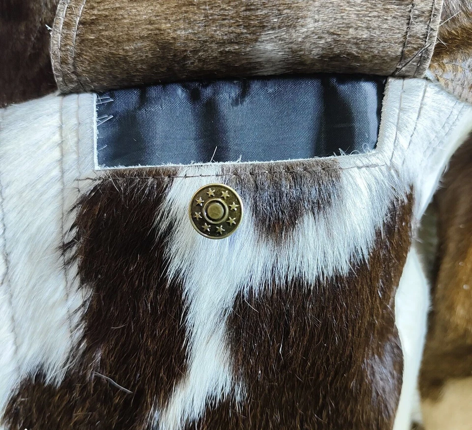 Chaqueta de piel de caballo con pelo de vaca para hombre, elegante ropa exterior de cuero de vaca real occidental Foto 4 de 4