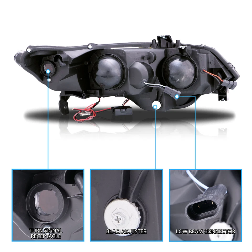 [LED Halo]For 2006 2007 2008 2009 2010 2011 Honda Civic Coupe Black Headlights - Image 2 of 4