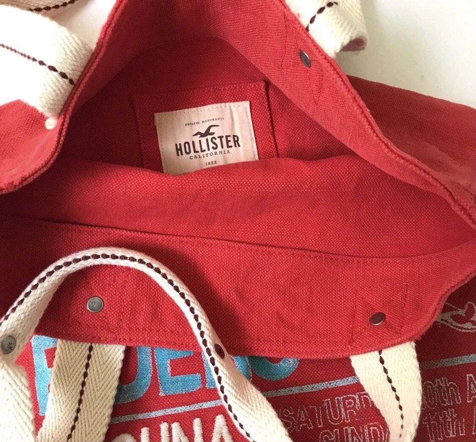 Bolso de Mano Hollister California Beach Rojo Azul Cartera de Lona De Colección Y2K Baddie Foto 3 de 4