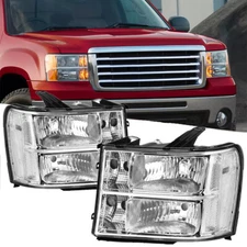 Fit For 2007-2014 GMC Sierra 1500 2500 3500 Chrome/Clear Headlights Head Lamps