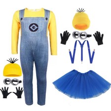 Minions Cosplay Halloween Costume Adults Kids Fancy Dress Beanie Glove Glasses