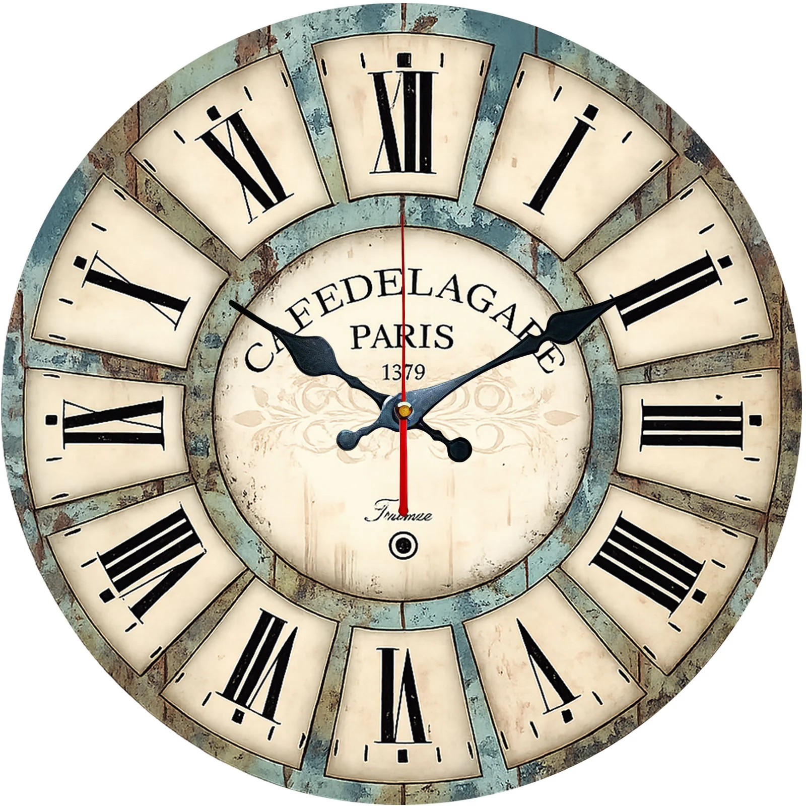 Vintage Roman Numeral Paris Wall Clock Wooden Silent Clock No Battery Home Decor