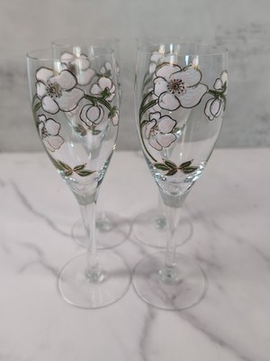 Perrier Jouet Champagne Flute Hand Painted Belle Epoque Flowers France Set of 4