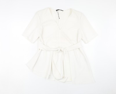 Zara Damen weiße Wickelbluse - Größe M, mit Gürtel