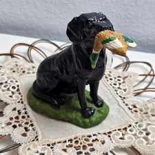 Vintage Black Labrador Retriever Figurine Hunting Dog with Mallard Duck Statue