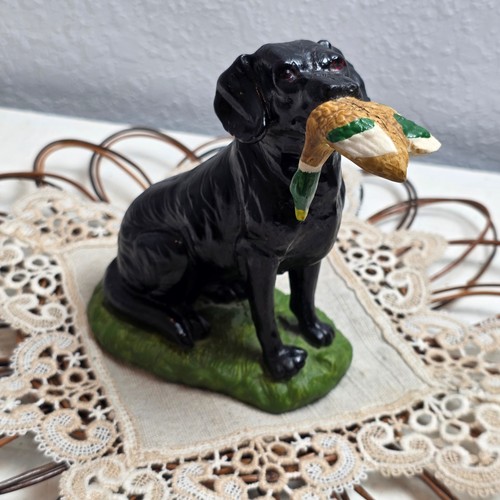 Vintage Black Labrador Retriever Figurine Hunting Dog with Mallard Duck Statue