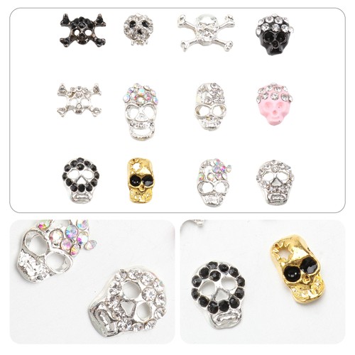 12pcs/Box Manicure Rhinestone Decor Skull Nail Decor DIY Nail Accessories for - Picture 6 of 12