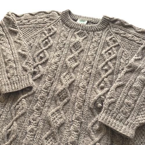 Vtg Blarney Woollen Mills Aran Wool Irish CableKnit Fisherman Sweater Beige L/XL - Image 1