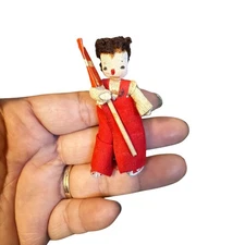 Antique Primitive Handmade Doll Figurine Broomstick Overalls Mini