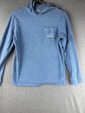 Vineyard Vines Whale Logo Graphic Tee Boys Size Large 16 Blue Long Sleeve Hood