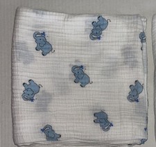 ADEN  ANAIS White Blue Elephants Spraying Water Muslin Swaddle Baby Blanket D4