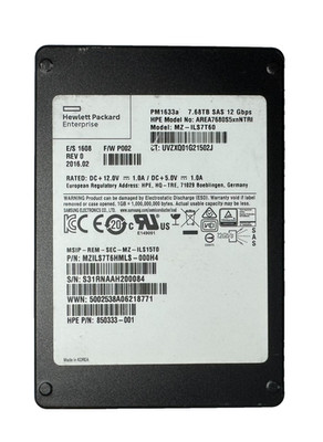 HPE SAMSUNG PM1633a 7.68TB 2.5'' SAS SSD 12Gbs/Low P.O.T/Excellent Health-99%