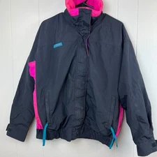 Vintage Columbia Bugaboo Women's Jacket L Black Pink Teal 90s Y2K Windbreaker