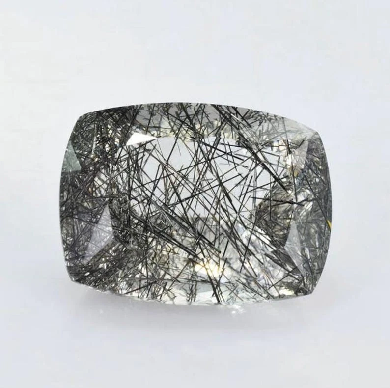 Natural Black Rutile Quartz Gemstone: AAA+ Faceted Cushion Cut 10x14mm - Image 2 of 4