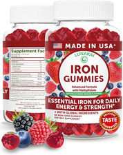 Lunakai USA Made Vegan Iron Gummies 5-In-1 - Daily Chewable Iron Supplement 60Ct
