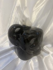 VTG Rare Black ELEPHANT Ceramic TISSUE BOX COVER TRUNK Up BIG EARS