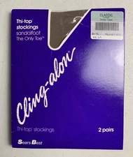 Vintage Sears Thigh High Classic Cling-alon Thi-Top Stockings Smoky TAUPE New