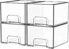 Stackable Acrylic Storage Drawers 4 Pack, 4.4 Inch Tall Bathroom Makeup