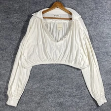 Free People We The Free White Darren Cotton Linen Crop Top Size Small NWT!