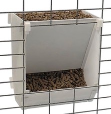 White USA Made 6-Inch Cage Hanging Rabbit Feeder with ID Tag for Rabbit Pellets