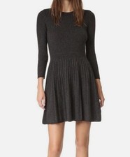 Joie Peronne B Wool Cashmere Blend Sweater Dress Ribbed Pleated Charcoal Gray M