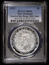 2021 New Zealand Frodo Pcgs MS 69 1 oz Silver Lord of the Rings 20th Anniversary
