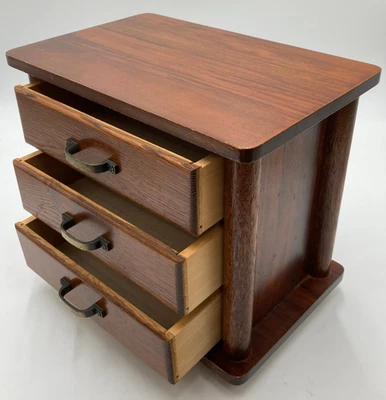 Japanese Wooden 3 Drawer Chest Box Vintage Small Storage Organizer Japan - Image 1 of 4