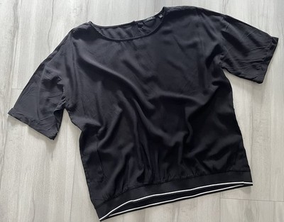 Damen OPUS Blusenshirt  Kurzarm Gr. 44 Schwarz Bündchen Schwarz/Weiß