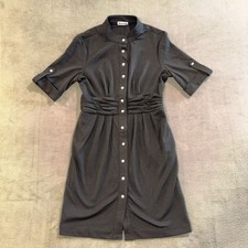 Calvin Klein Women's Black Ponte Roll Up Sleeve Mandarin Collar Shirt Dress P