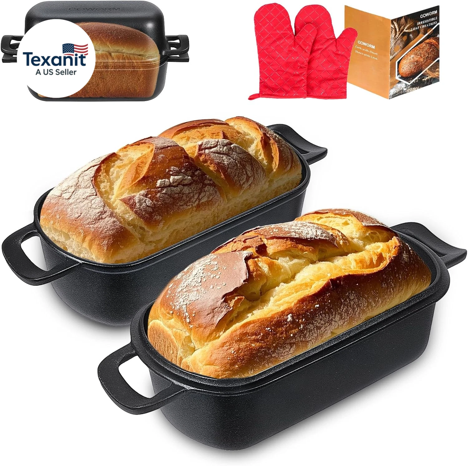 10X5 Cast Iron Loaf Pan with Lid - 2 in 1 Bread Pans for Baking Homemade Sourdou