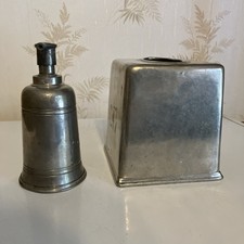 Vintage Marinoni Pewter Tissue Box Cover And Soap Dispenser Monogram