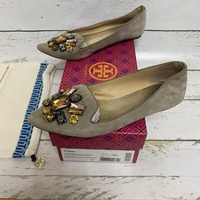 Tory Burch Sz 8 Suede Mayada Pointed Jeweled Flats Ballet Slippers Shoes Slip On