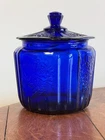 Vintage Anchor Hocking Mayfair Open Rose Cobalt Blue Biscuit Cookie Jar