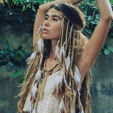 Boho Feather Headband Gypsy Indian Headdress Boho Hippie Headpieces Tassel Festi