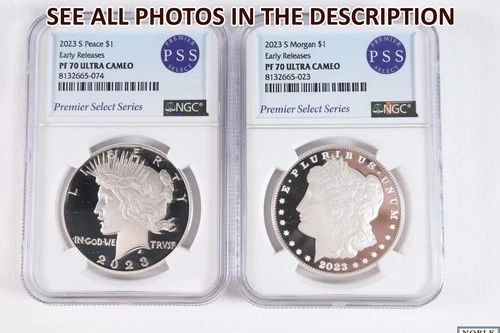 NobleSpirit (LB) 2023 S Morgan & Peace Silver Dollar Set NGC PF70 Ultra Cameo