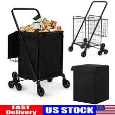 Heavy Duty Folding Shopping Cart Grocery Utility Cart Double Basket with Liner