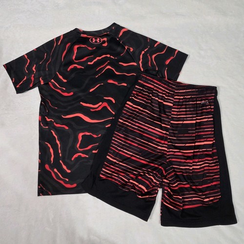 EUC Boys Nike & Under Armour 2 Piece Shirt & Shorts Outfit, Red/Black, Sz Med - Picture 2 of 7