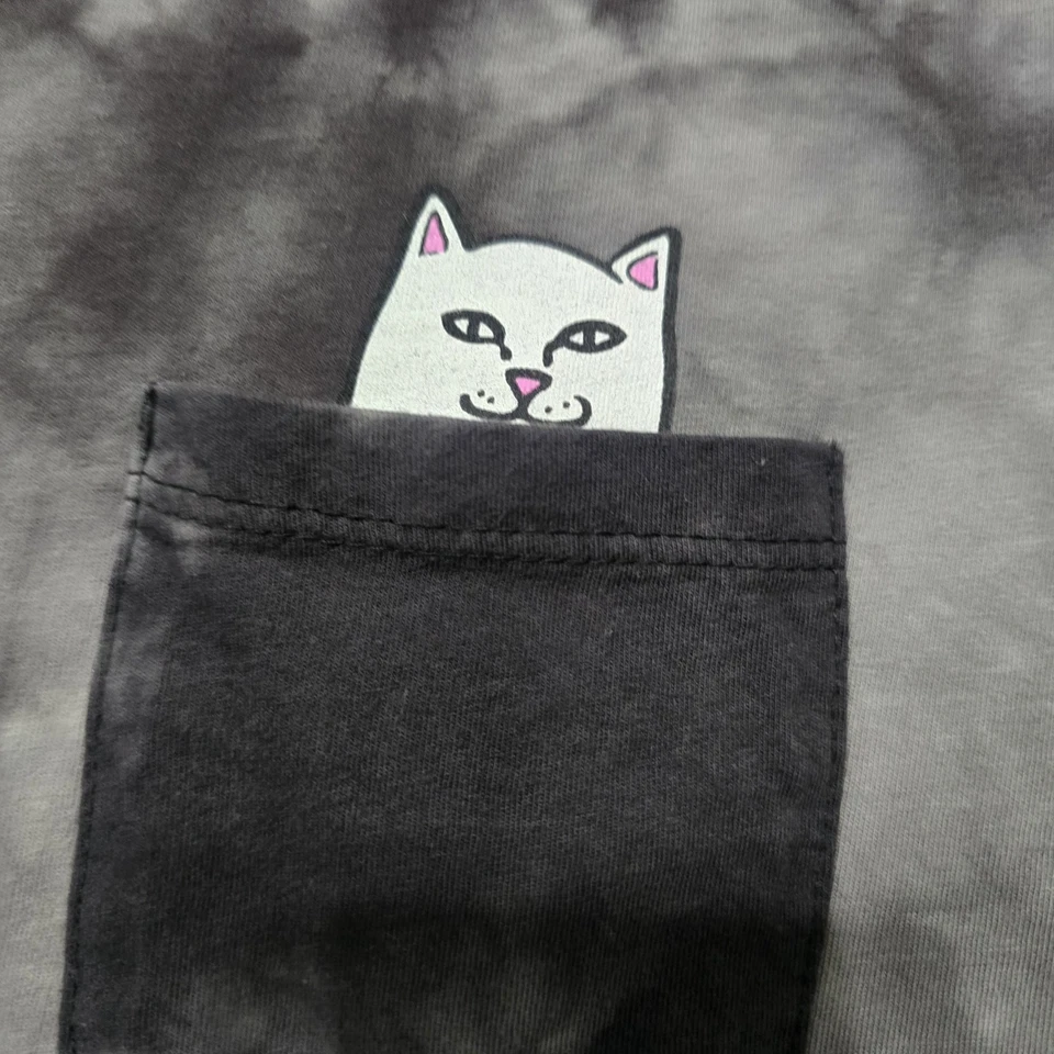 RIPNDIP T-Shirt Men Size S Gray Pocket Tee Lord Nermal Cat Graphic Streetwear - Image 4 of 4