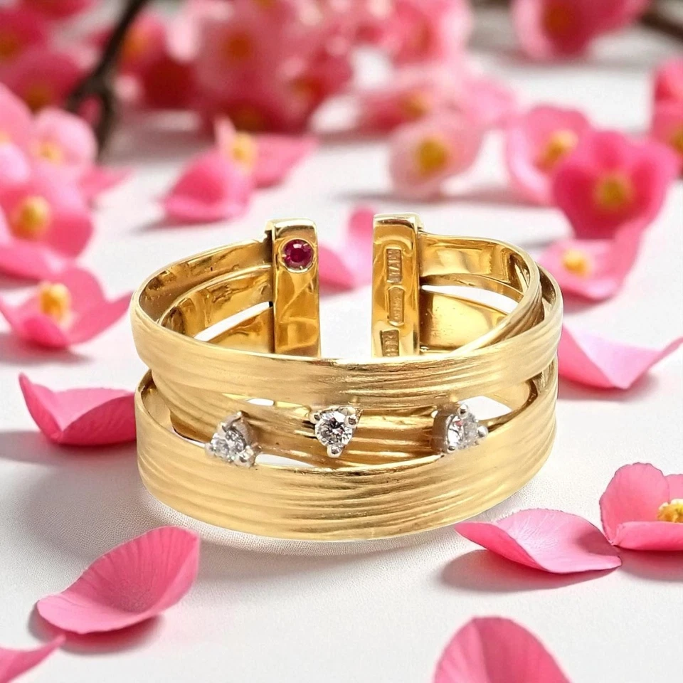 ¡Auténtico! Anillo Roberto Coin Oro Amarillo 18k Diamante Tejido Seda Talla 7 Foto 2 de 4