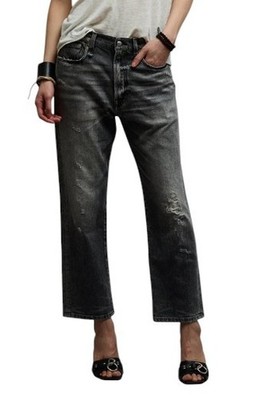R13 Boyfriend Women Jeans 30 Grey Vintage Faded Distress Cropped PS26 RRP595 *