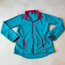 Nautica Kids Teal Pink Full Zip Fleece Jacket Mock Neck Size L 14/16