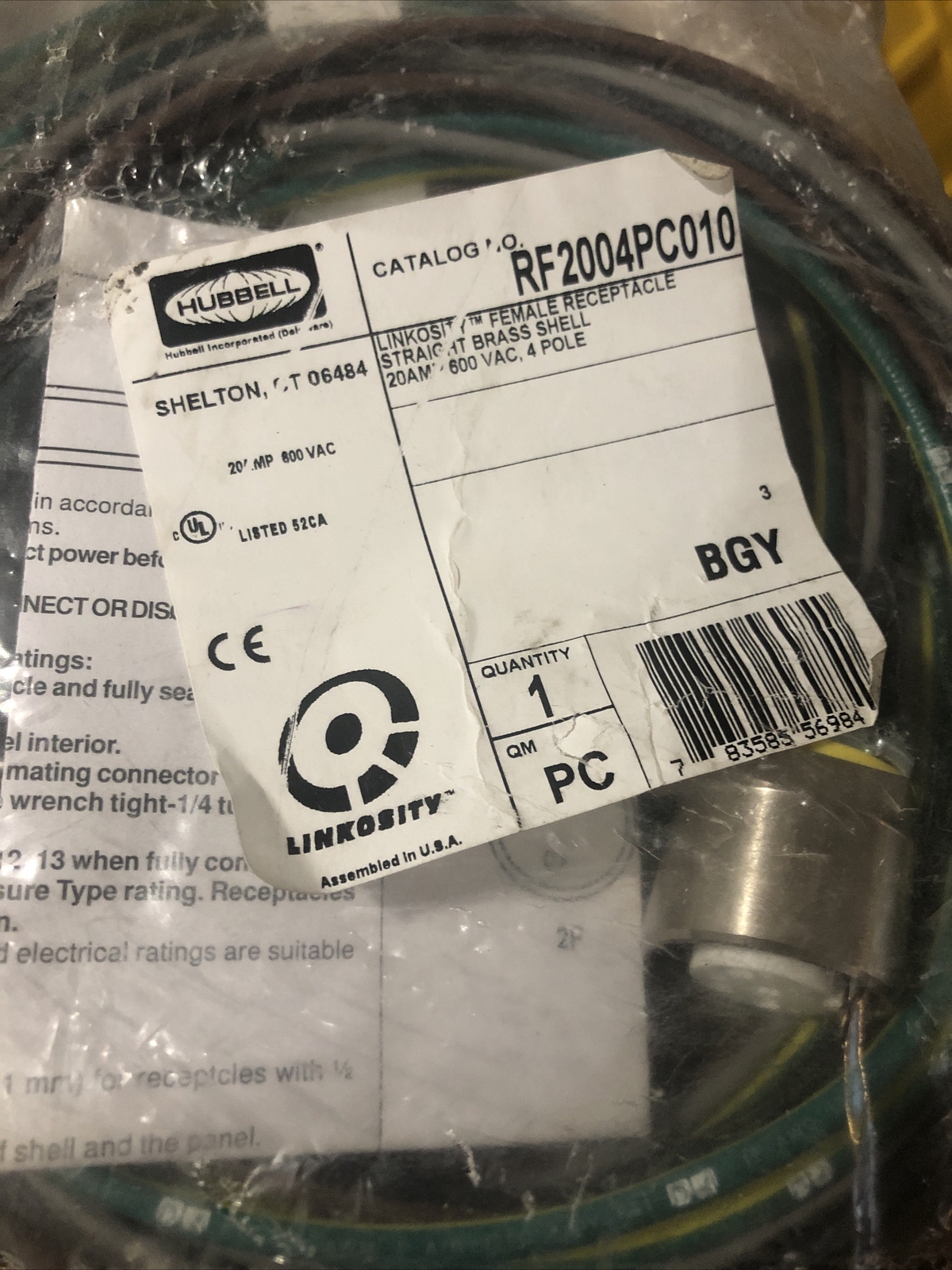 HUBBELL RF2003PA010 Linkosity Female Receptacle 20A 3W 10FT eBay