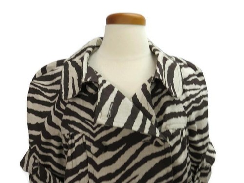 Jocelyn Blazer Jacket Brown Beige Stripe Size Small Double Breasted 3/4 Sleeves - Picture 2 of 4
