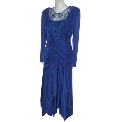 Vintage 70's Filigree Dress Blue Stevie Nicks Balletcore Lace Sequin Beads Pearl - Picture 3 of 16