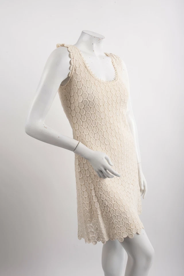 Vestido de cóctel de ganchillo para mujer Yoana Baraschi talla 4 blanco roto marfil sin mangas Foto 3 de 4